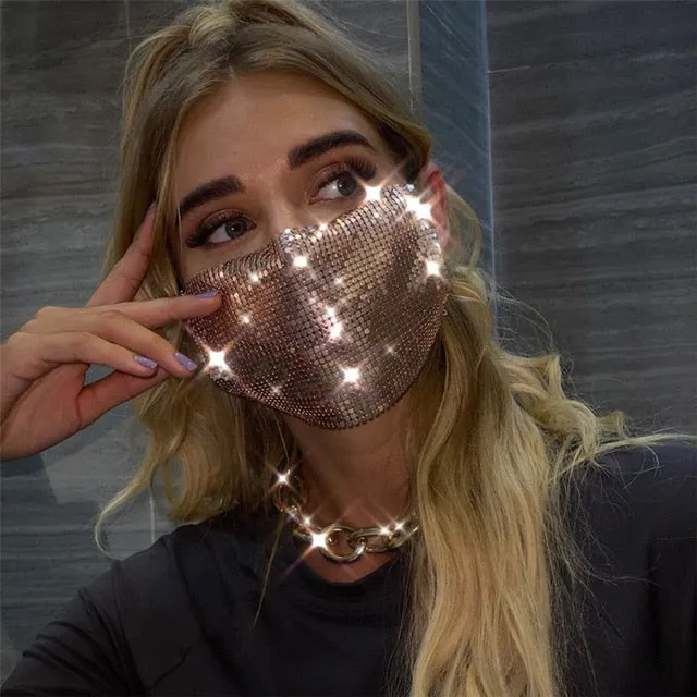 2020 Fashion Sparkly Rhinestone Mask  Elastic Reusable Washable Fashion Masks Face Bandana Face Decor Jewelry