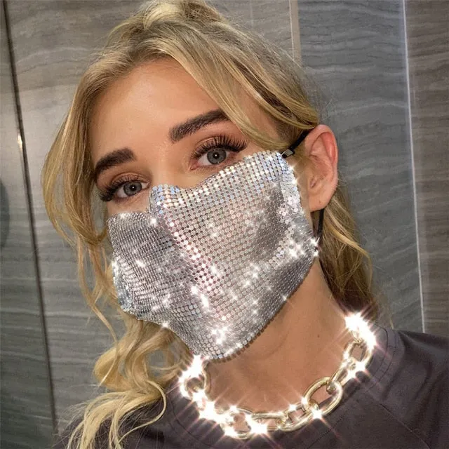 2020 Fashion Sparkly Rhinestone Mask  Elastic Reusable Washable Fashion Masks Face Bandana Face Decor Jewelry