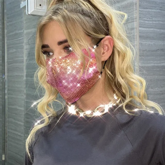 2020 Fashion Sparkly Rhinestone Mask  Elastic Reusable Washable Fashion Masks Face Bandana Face Decor Jewelry