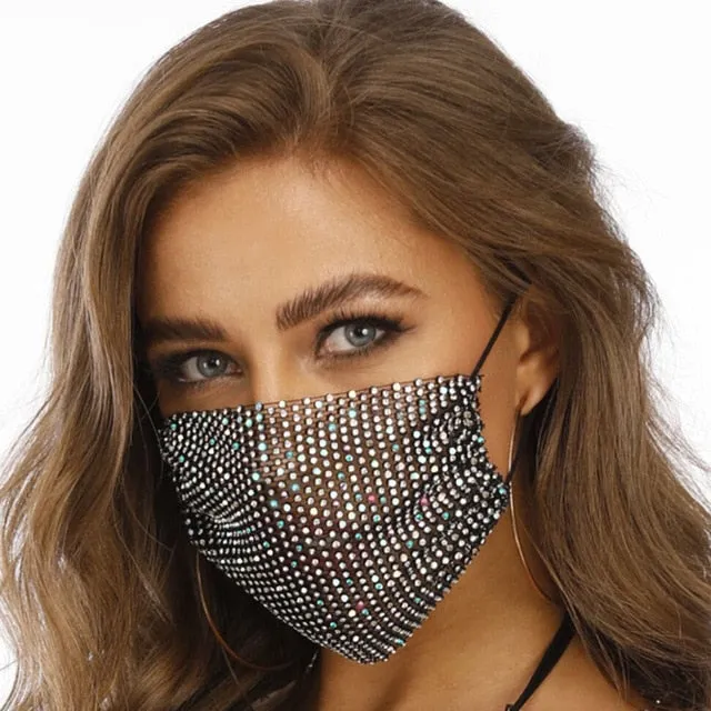 2020 Fashion Sparkly Rhinestone Mask  Elastic Reusable Washable Fashion Masks Face Bandana Face Decor Jewelry