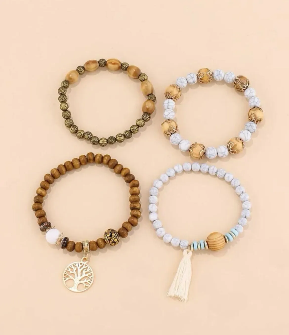 4 Piece Tree of Life Tassel Bracelet