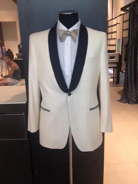 Alberto Nardoni Brand Men's Dress Formal Ivory ~ Cream ~ Off White Dinner Jacket ~ Fashion Tuxedo For Men ~ Blazer ~ Sport Coat Black Lapel