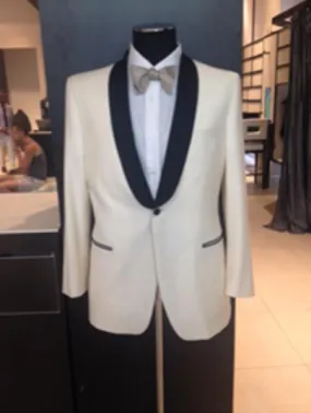 Alberto Nardoni Brand Men's Dress Formal Ivory ~ Cream ~ Off White Dinner Jacket ~ Fashion Tuxedo For Men ~ Blazer ~ Sport Coat Black Lapel