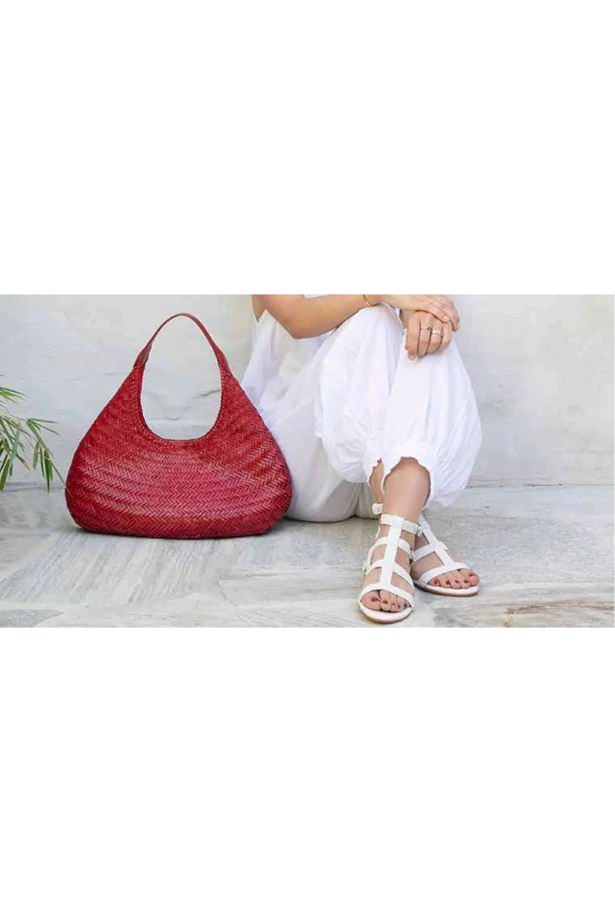 Allan K Sophia Toledo Leather Crescent Shoulder Bag- Double Jump Weave | Russo