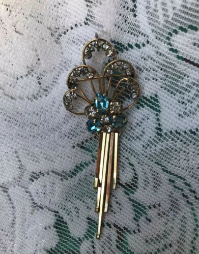 Antique Estate Gold Filled Blue   White Stone Brooch Cameo Pin