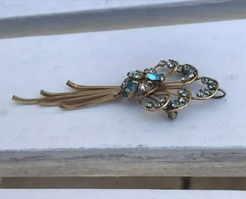 Antique Estate Gold Filled Blue   White Stone Brooch Cameo Pin