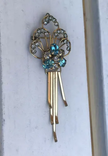 Antique Estate Gold Filled Blue   White Stone Brooch Cameo Pin