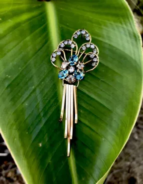 Antique Estate Gold Filled Blue   White Stone Brooch Cameo Pin