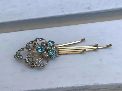 Antique Estate Gold Filled Blue   White Stone Brooch Cameo Pin