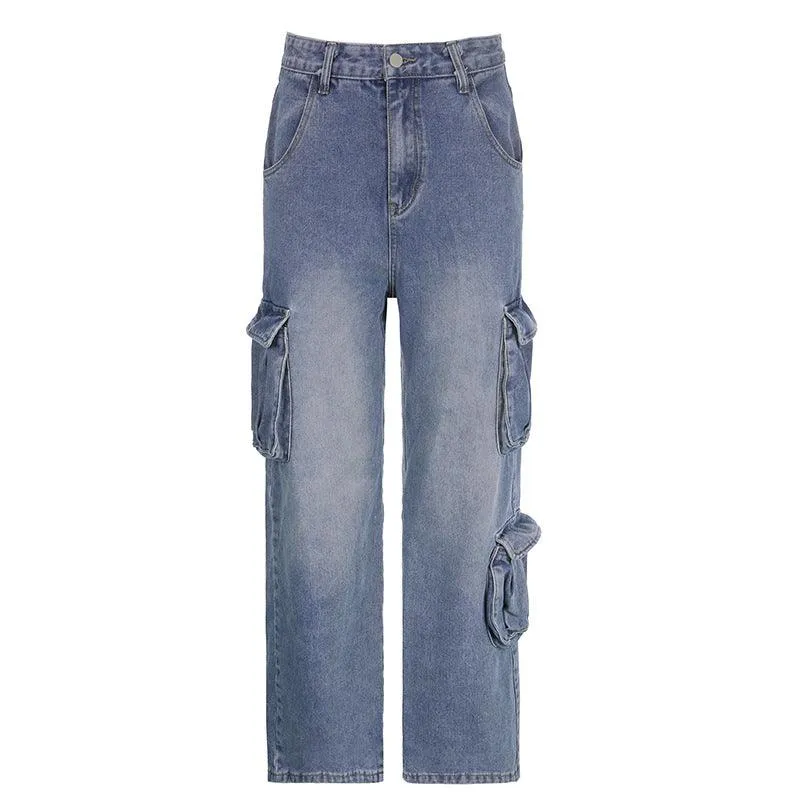 Baggy High-Waisted Cargo Jeans