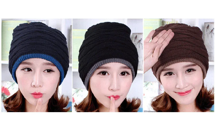Beanies Knitted Men's Ladies Winter Men Caps Warm Fur Winter Beanie Fleece Knit Bonnet  Hat