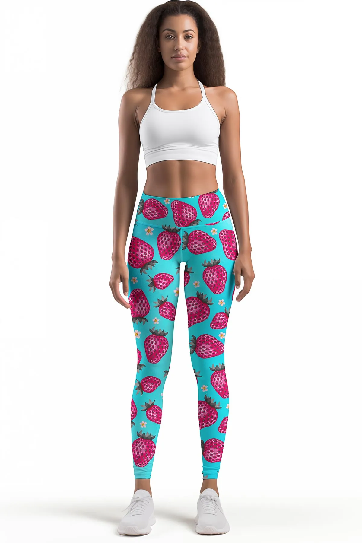 Berry Cute Lucy Blue Strawberry Print Leggings Yoga Pants - Women