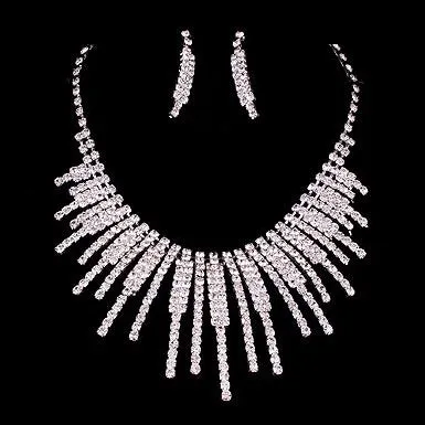Bridal Wedding Jewelry Crystal Rhinestone Alluring Grand Necklace J546 Silver