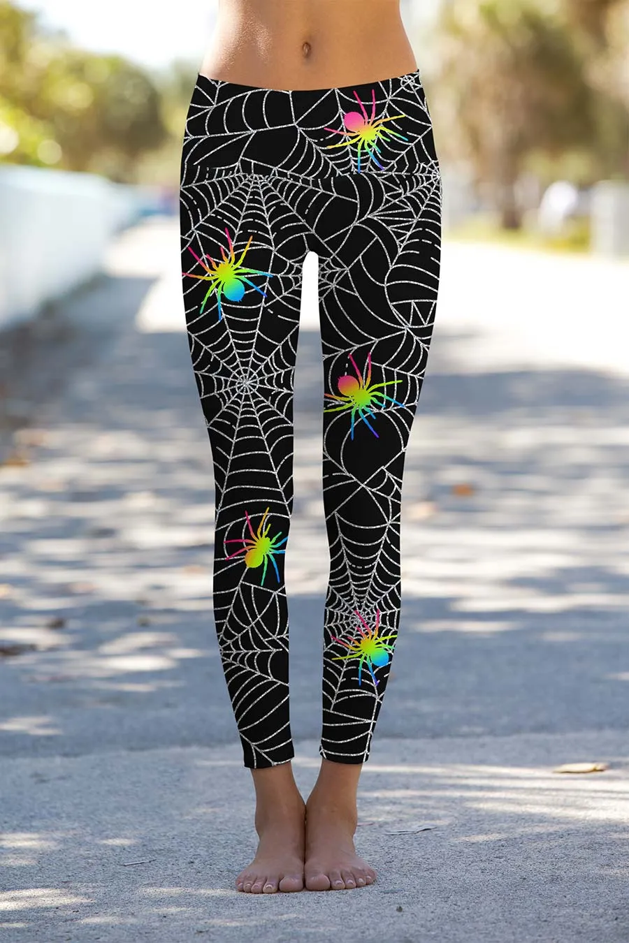 Bugs & Kisses Lucy Black Spider Print Leggings Yoga Pants - Women
