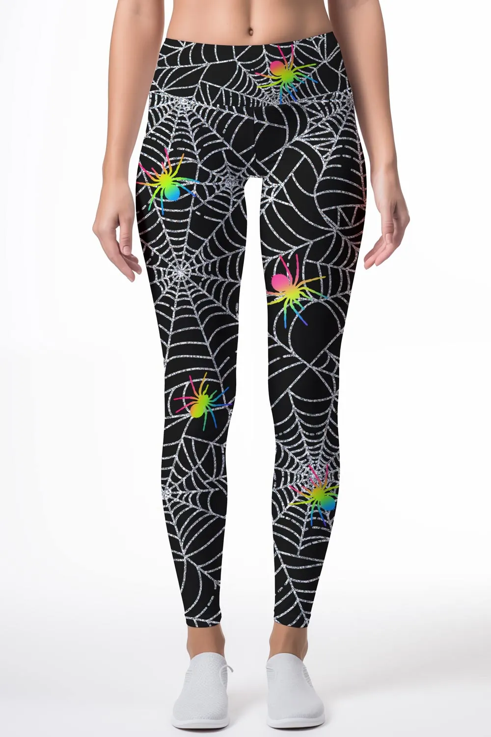 Bugs & Kisses Lucy Black Spider Print Leggings Yoga Pants - Women
