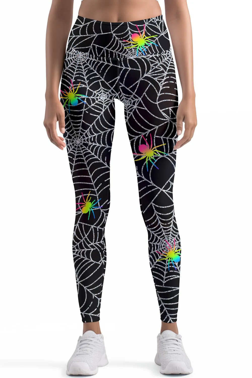 Bugs & Kisses Lucy Black Spider Print Leggings Yoga Pants - Women