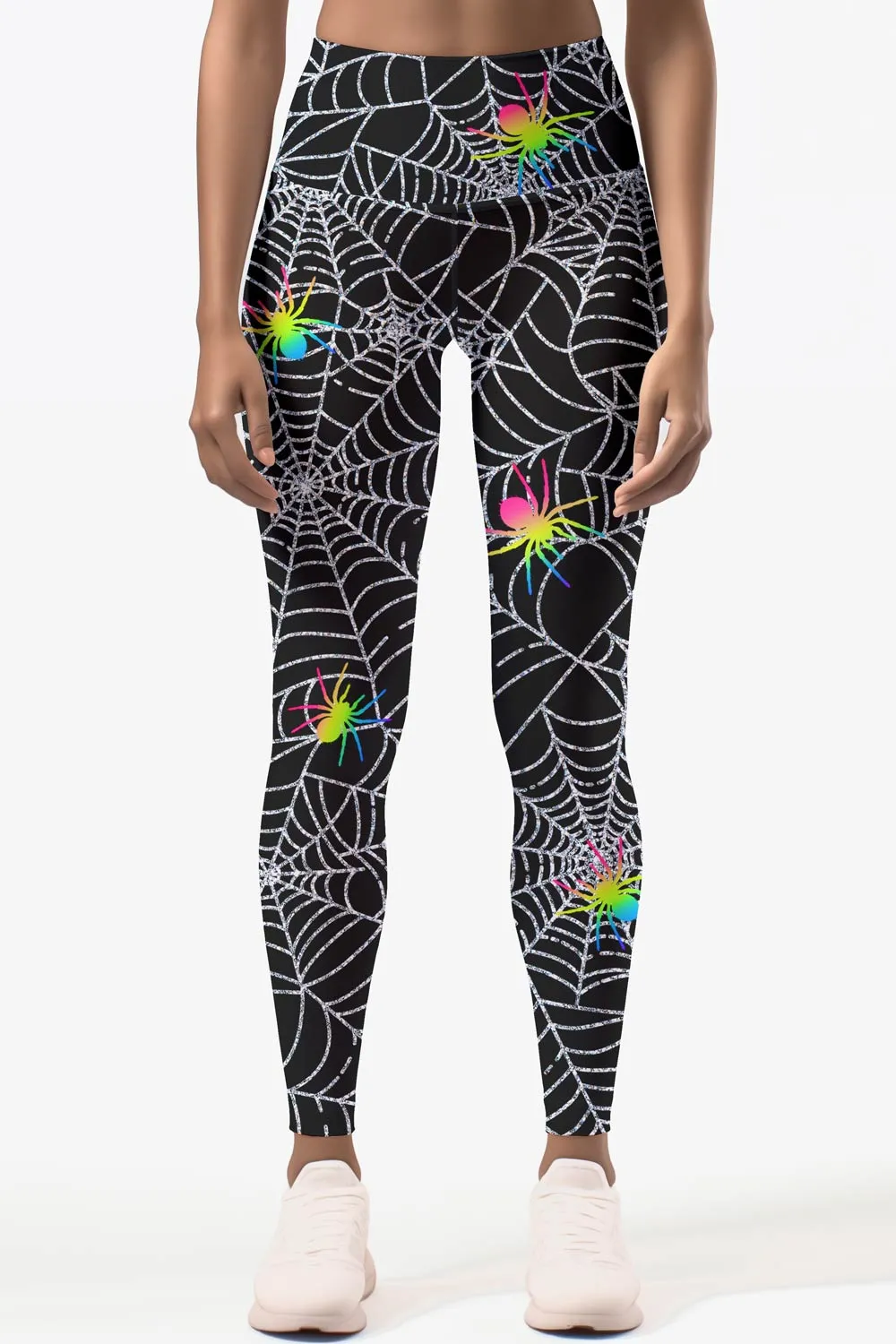 Bugs & Kisses Lucy Black Spider Print Leggings Yoga Pants - Women