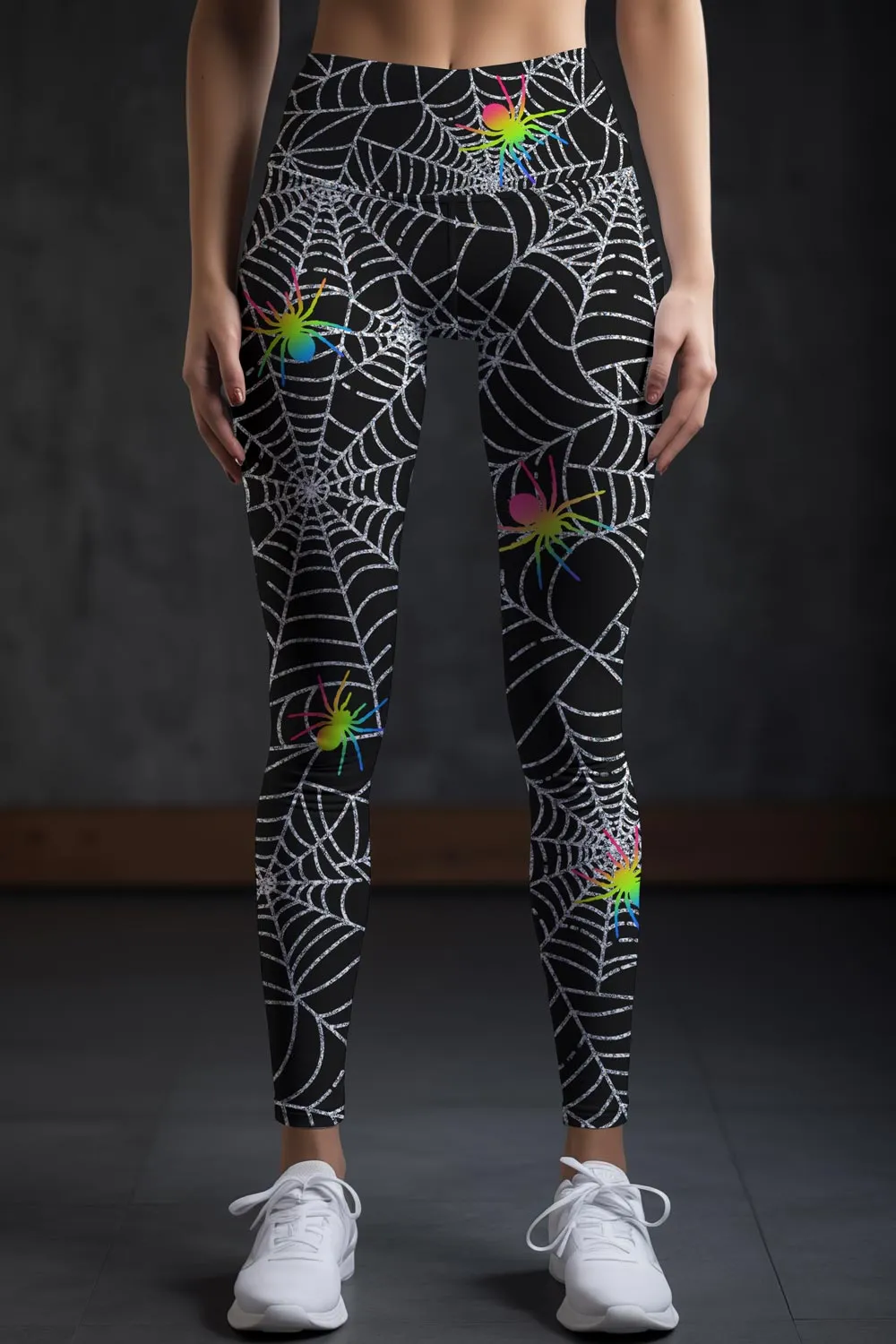 Bugs & Kisses Lucy Black Spider Print Leggings Yoga Pants - Women