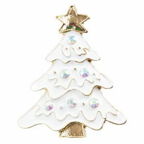 Christmas Jewelry Crystal Rhinestone White Enamel Christmas Tree Pin BH132 White