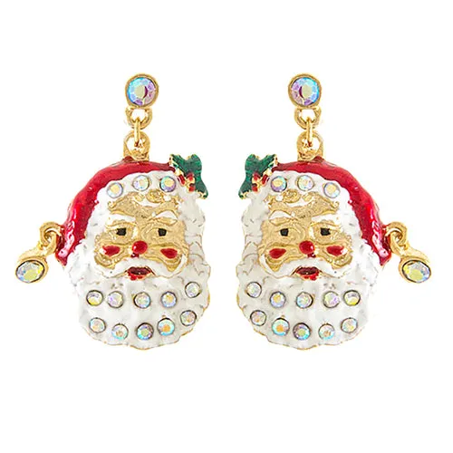Christmas Jewelry Holiday Crystal Happy Santa Claus Dangle Earrings E1153 Gold