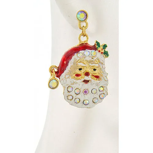 Christmas Jewelry Holiday Crystal Happy Santa Claus Dangle Earrings E1153 Gold