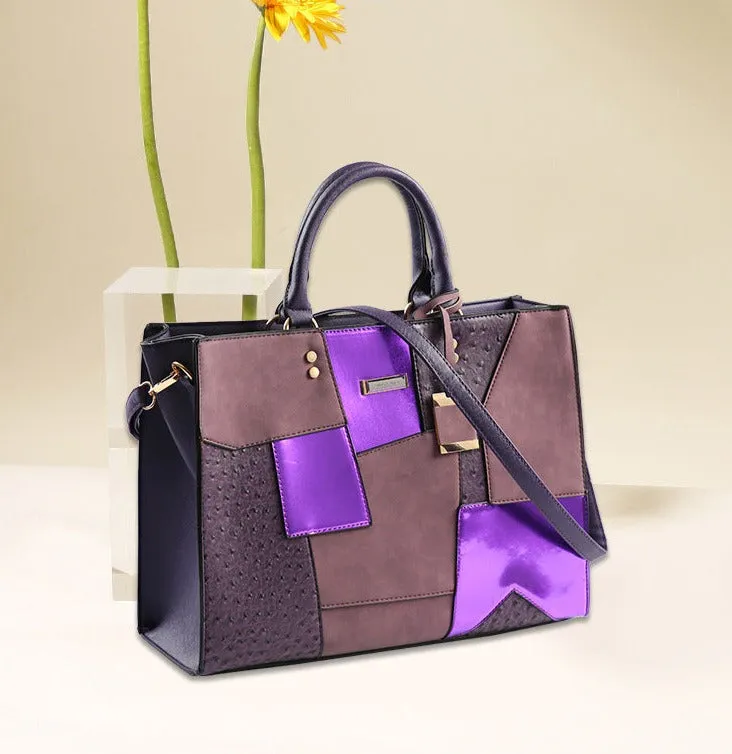 Color Block One Shoulder Tote Bag