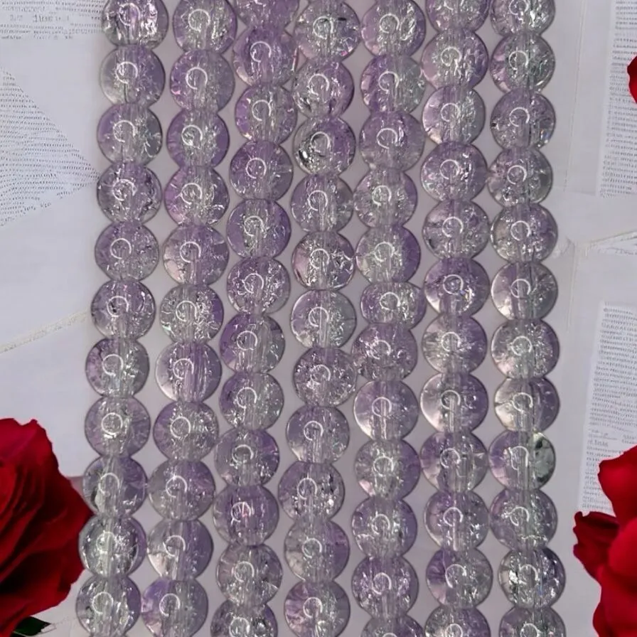 Crackle Beads 8mm - Light Purple & White