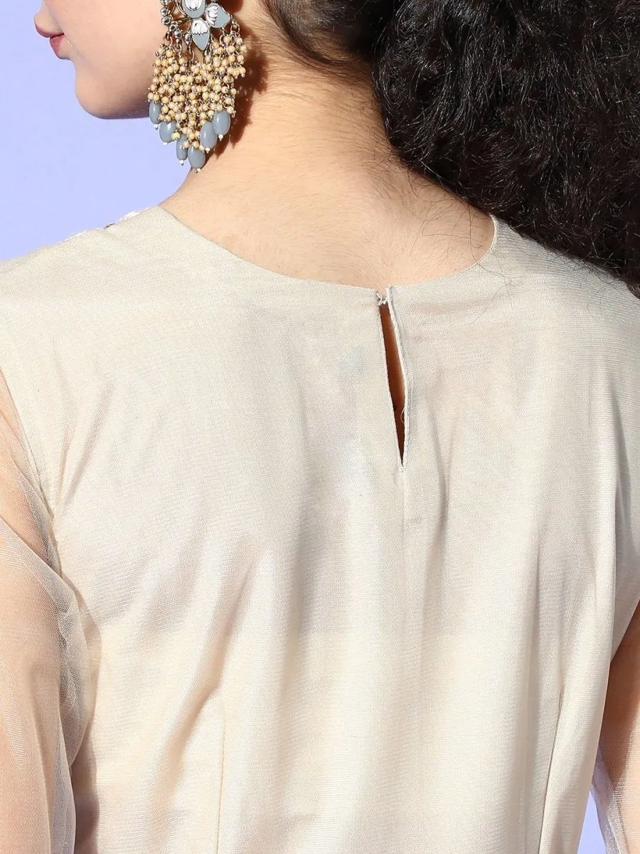 Cream Embroidered tered Gown