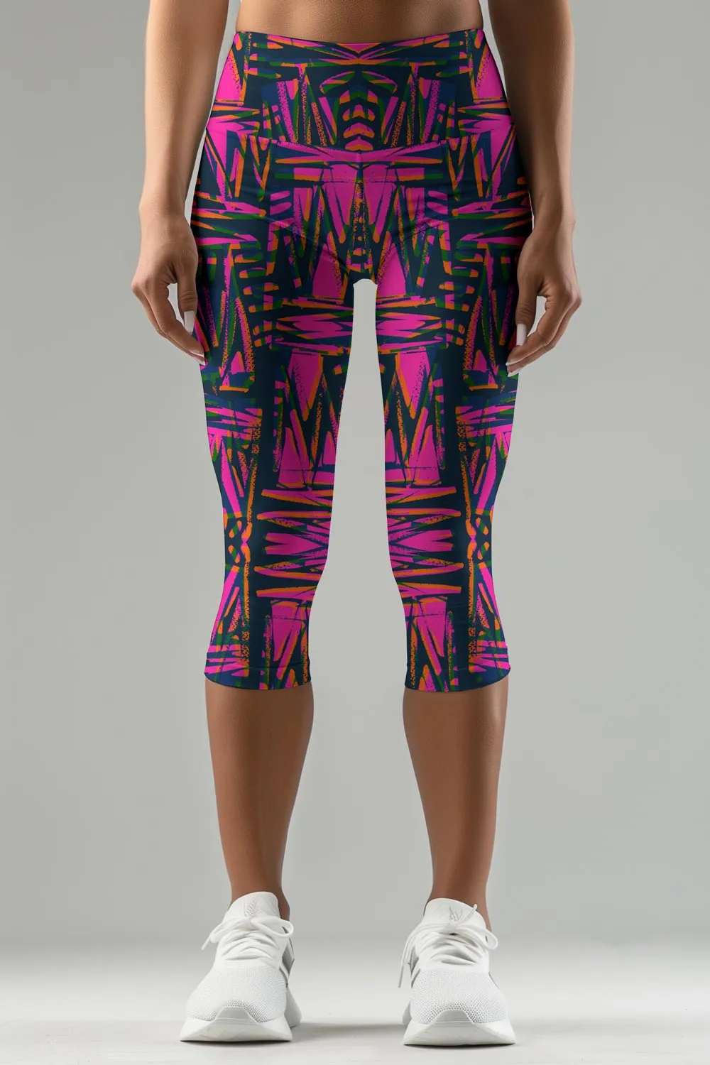 Ego Ellie Pink Printed Workout Performance Yoga Capri Leggings - Women