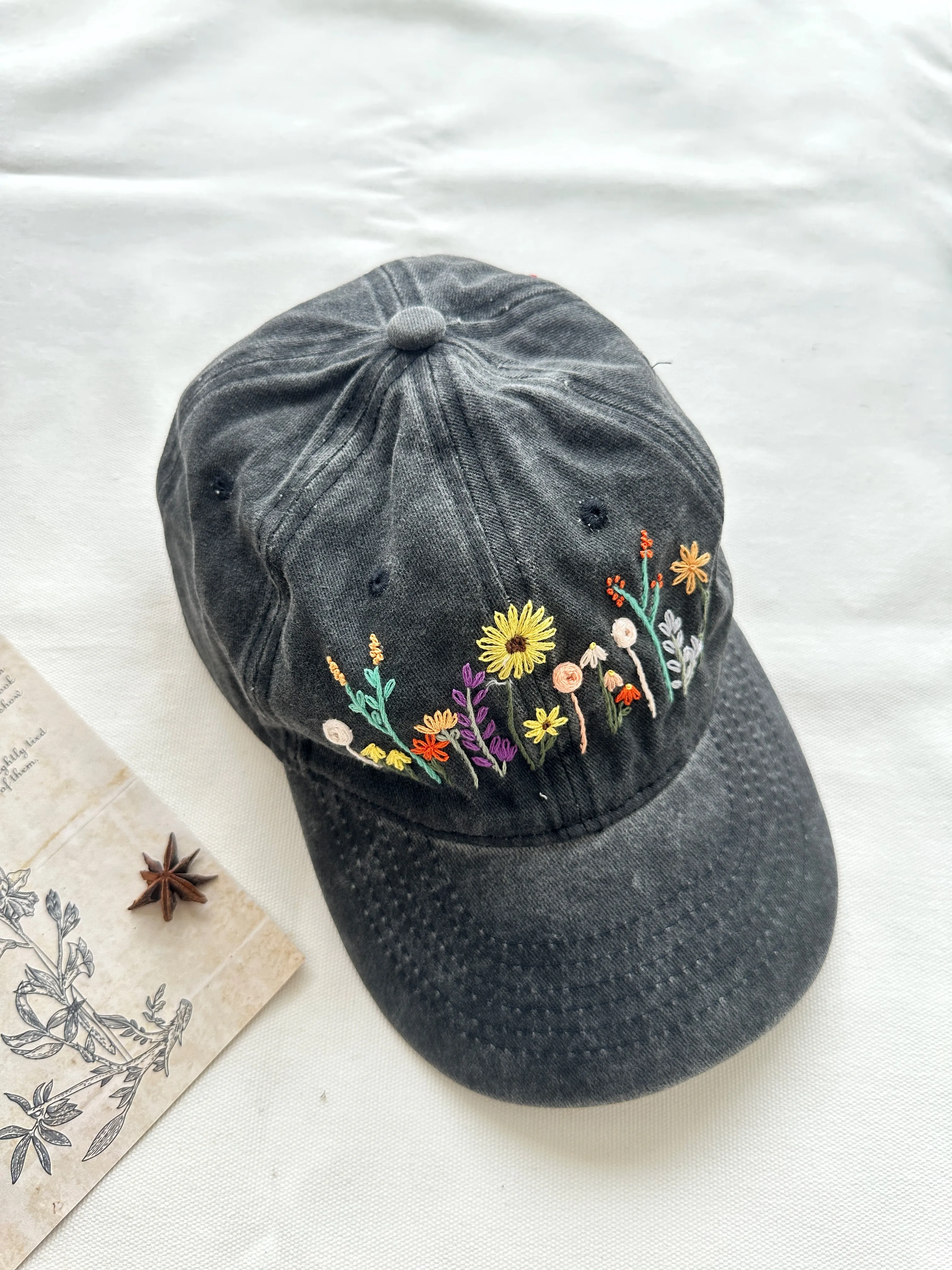Flower Garden Embroidered Baseball Cap