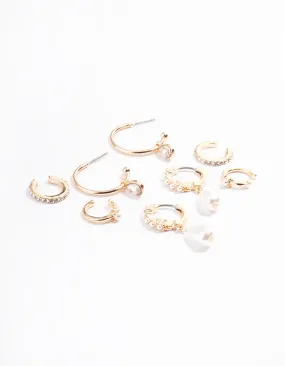 Gold Pearl Diamante Cuff & Hoop Earring Pack