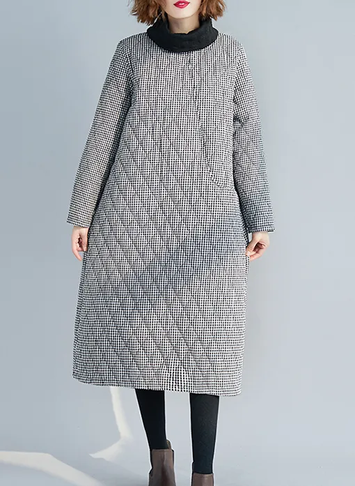 Gray Checked Dresses Loose Fall Dresses Casual Women Dresses SSM97213