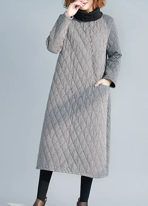 Gray Checked Dresses Loose Fall Dresses Casual Women Dresses SSM97213