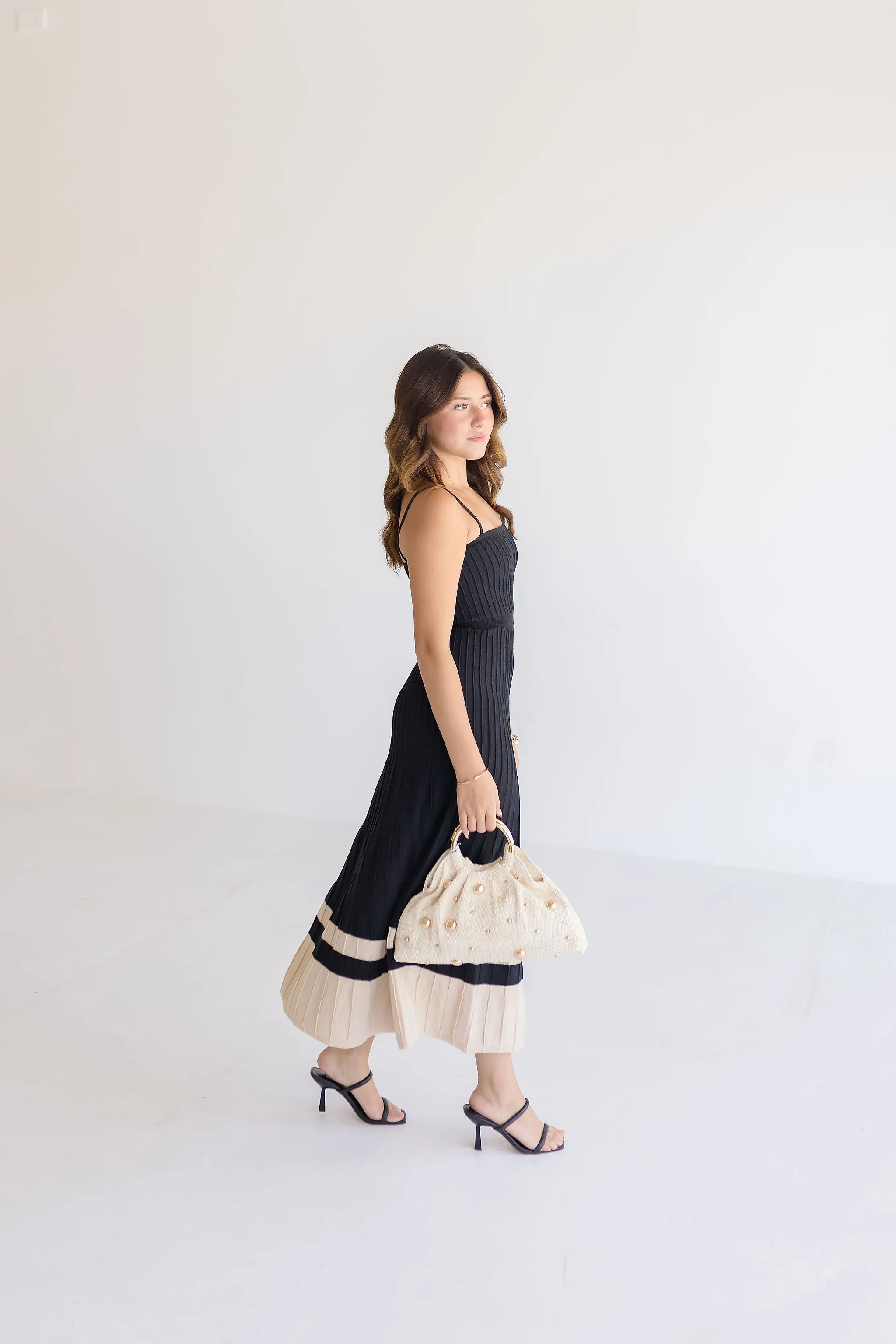 Halle Straw Gold Studded Purse Beige