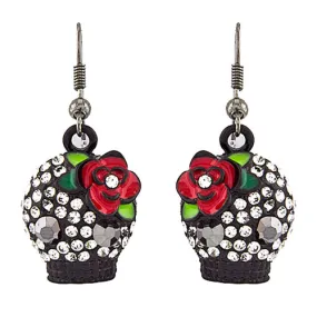 Halloween Costume Jewelry Crystal Rhinestone Rose Skull Earrings E1154 Black