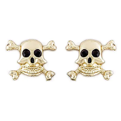 Halloween Costume Jewelry Crystal Rhinestone Skull Bone Earrings E1178 Gold