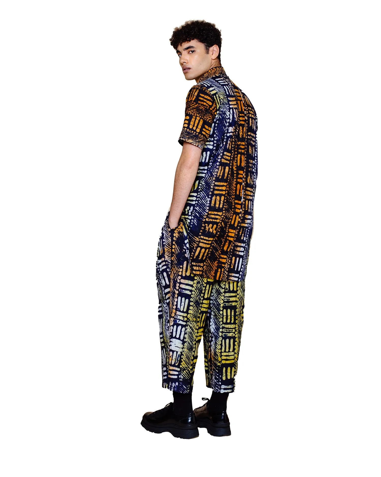 Hand Printed Indigo Cropped Trousers