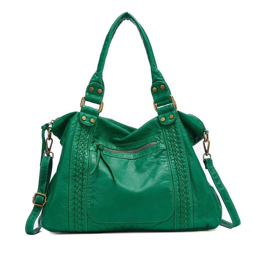 Large Washed PU Leather Hobo Bag