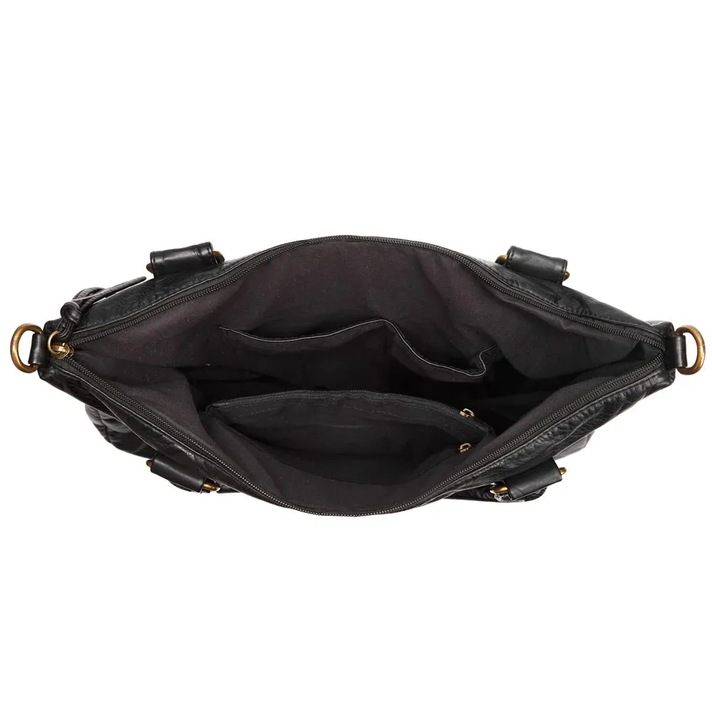 Large Washed PU Leather Hobo Bag