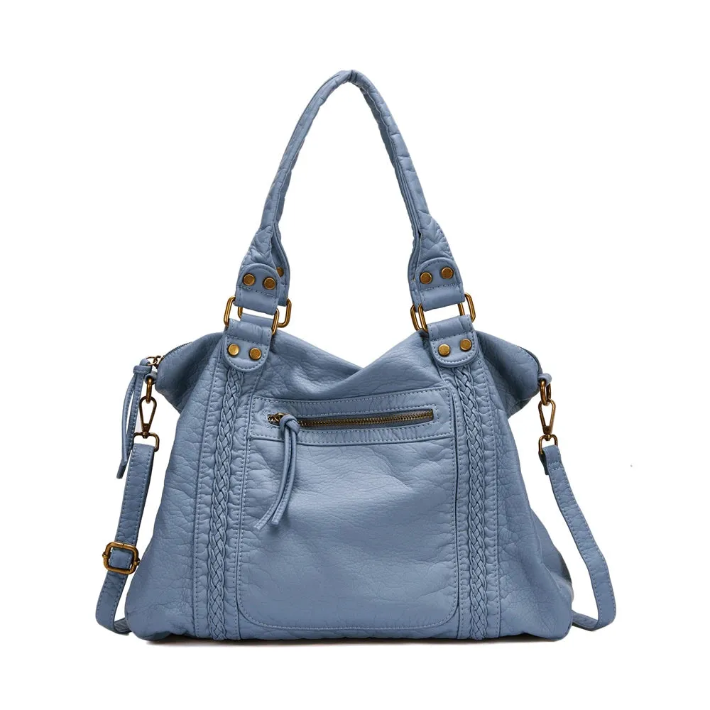 Large Washed PU Leather Hobo Bag