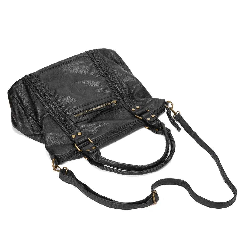 Large Washed PU Leather Hobo Bag