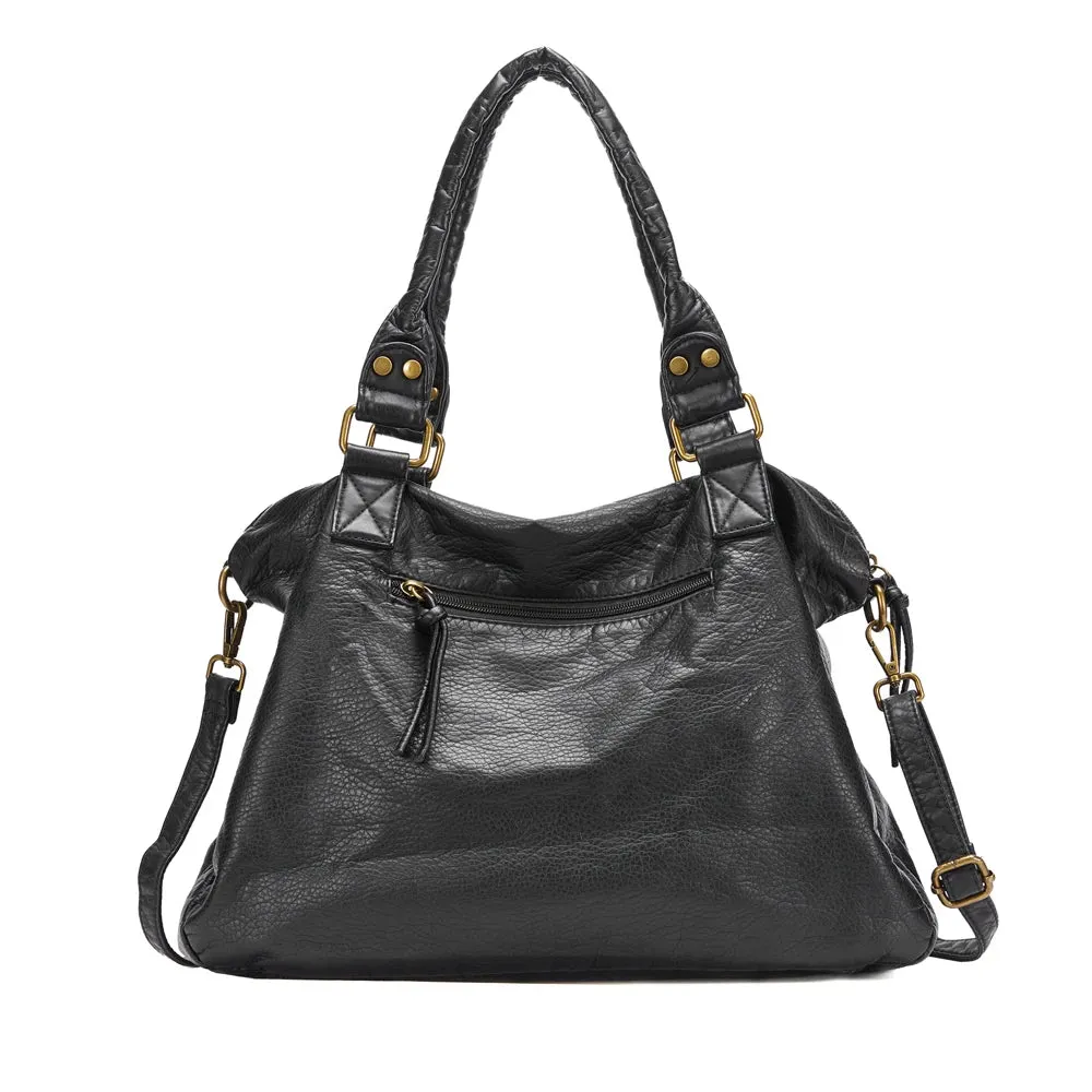 Large Washed PU Leather Hobo Bag
