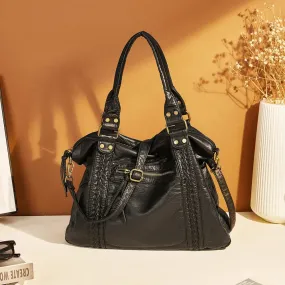 Large Washed PU Leather Hobo Bag