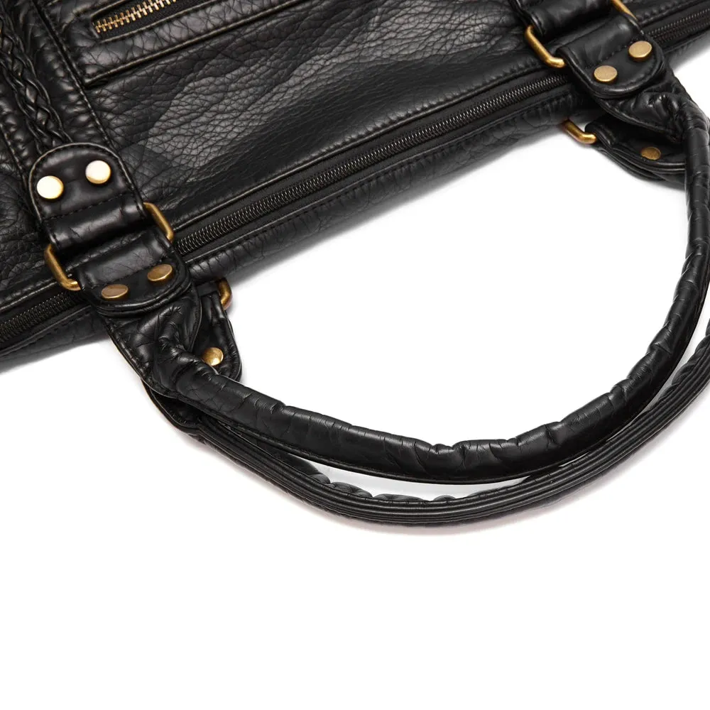 Large Washed PU Leather Hobo Bag