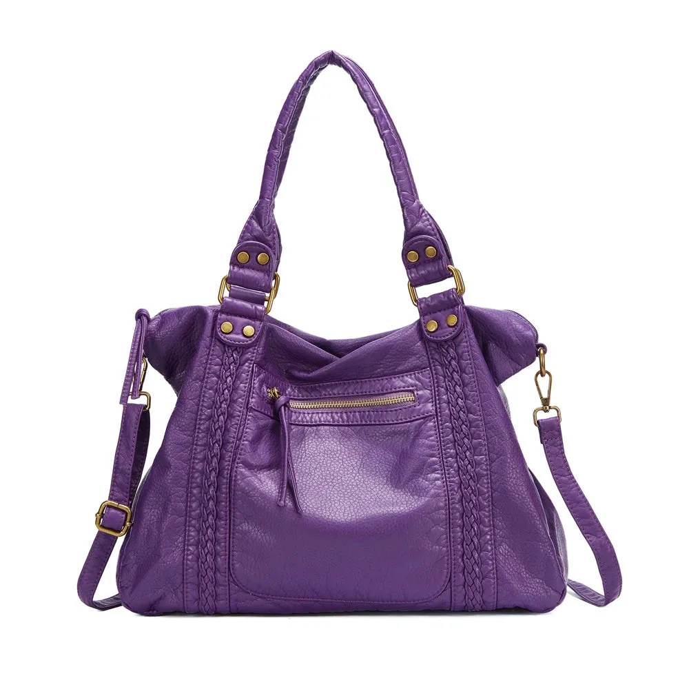 Large Washed PU Leather Hobo Bag