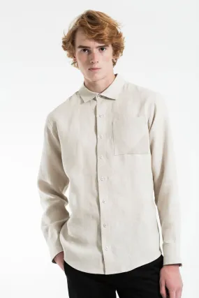 Linen shirt with pocket - Sand Beige