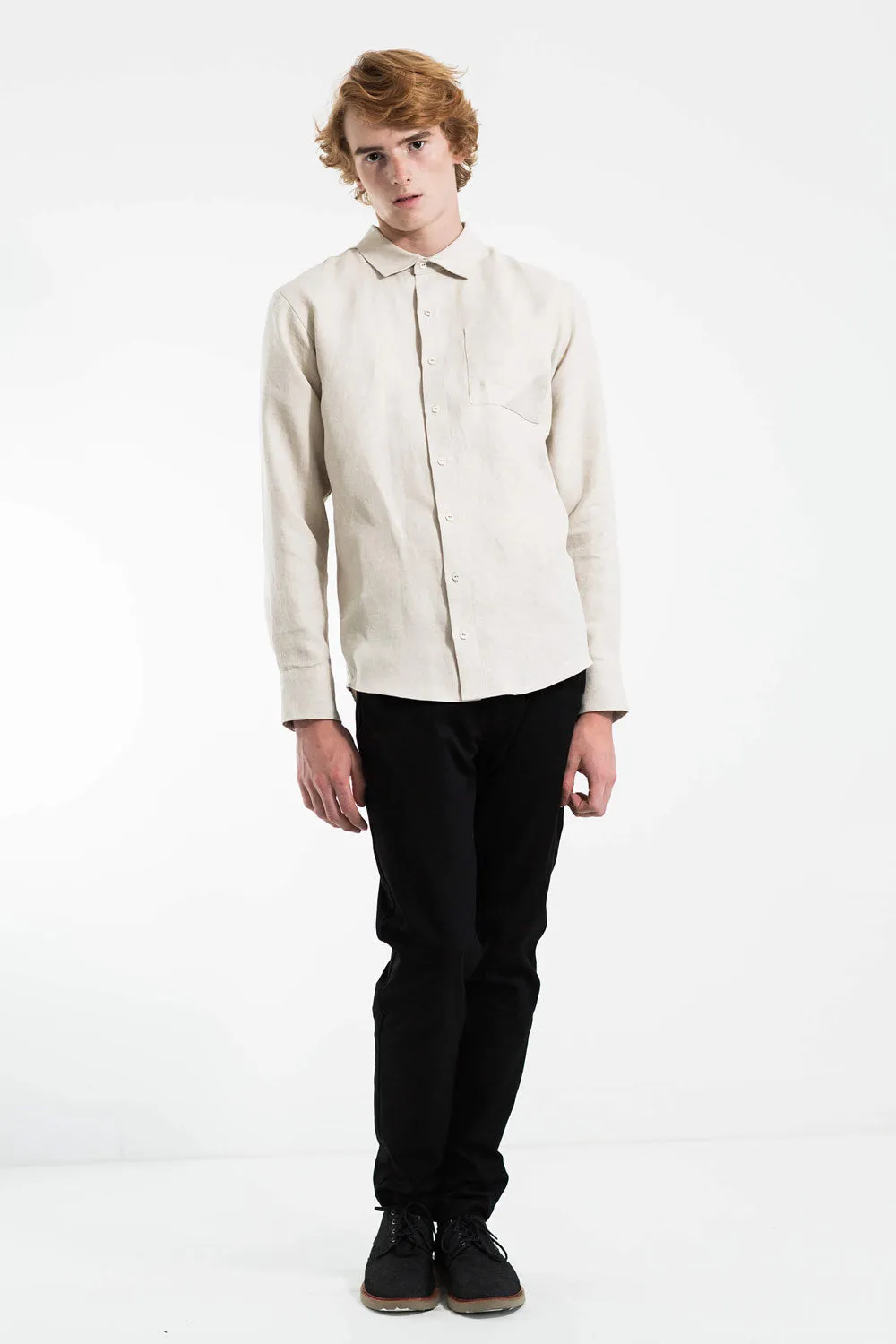 Linen shirt with pocket - Sand Beige