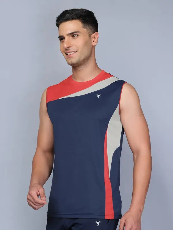 Men Colorblock Slim Fit Crew Neck Innerwear Vest with TECHNO COOL