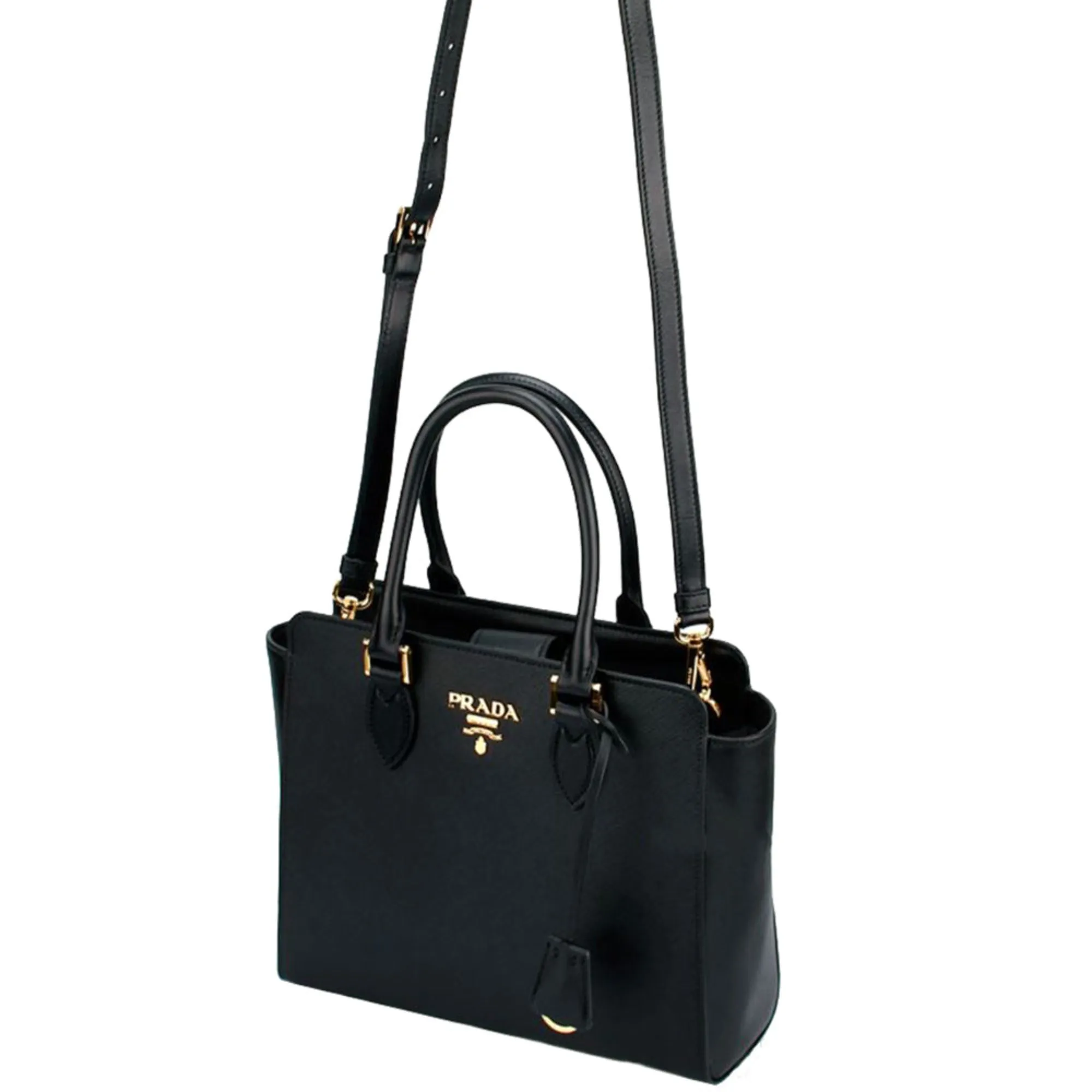 Prada Saffiano Borsa Black Leather Shoulder Tote Handbag