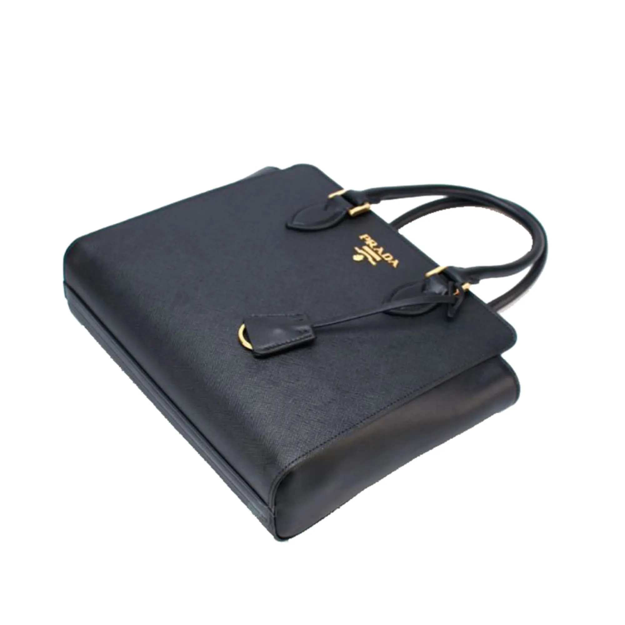 Prada Saffiano Borsa Black Leather Shoulder Tote Handbag